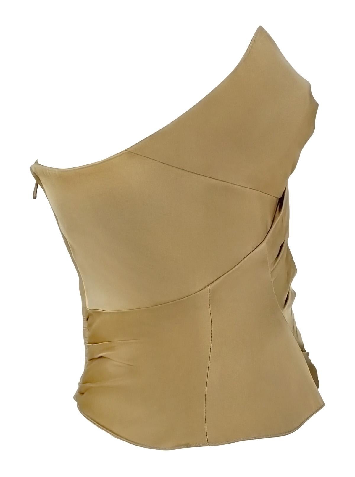 2000er Thierry Mugler Khakifarbenes gerafftes trägerloses Korsett-Bustier-Top mit Boned Damen im Angebot