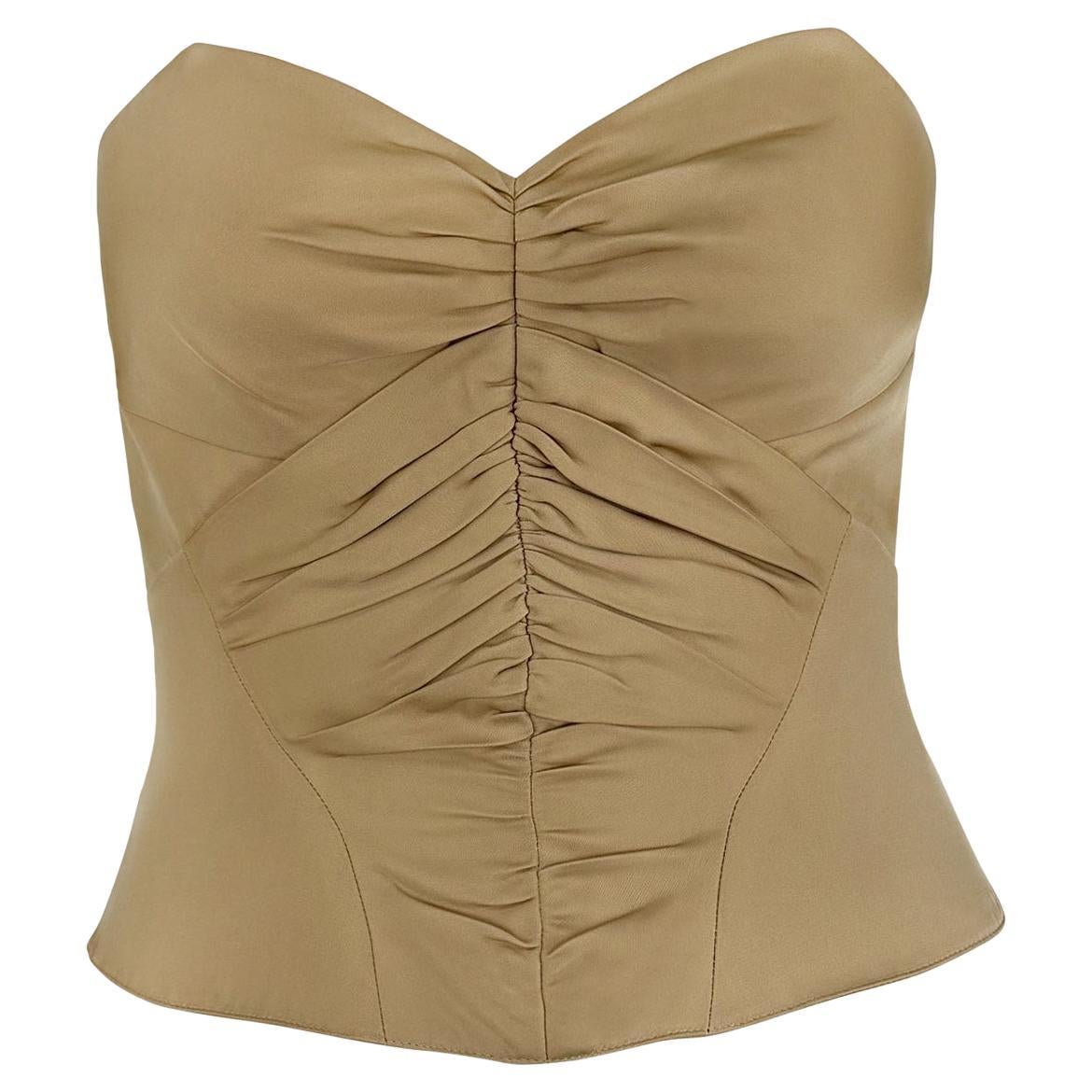Thierry Mugler Khaki, anni 2000, Top bustier senza spalline con corsetto disossato e increspato