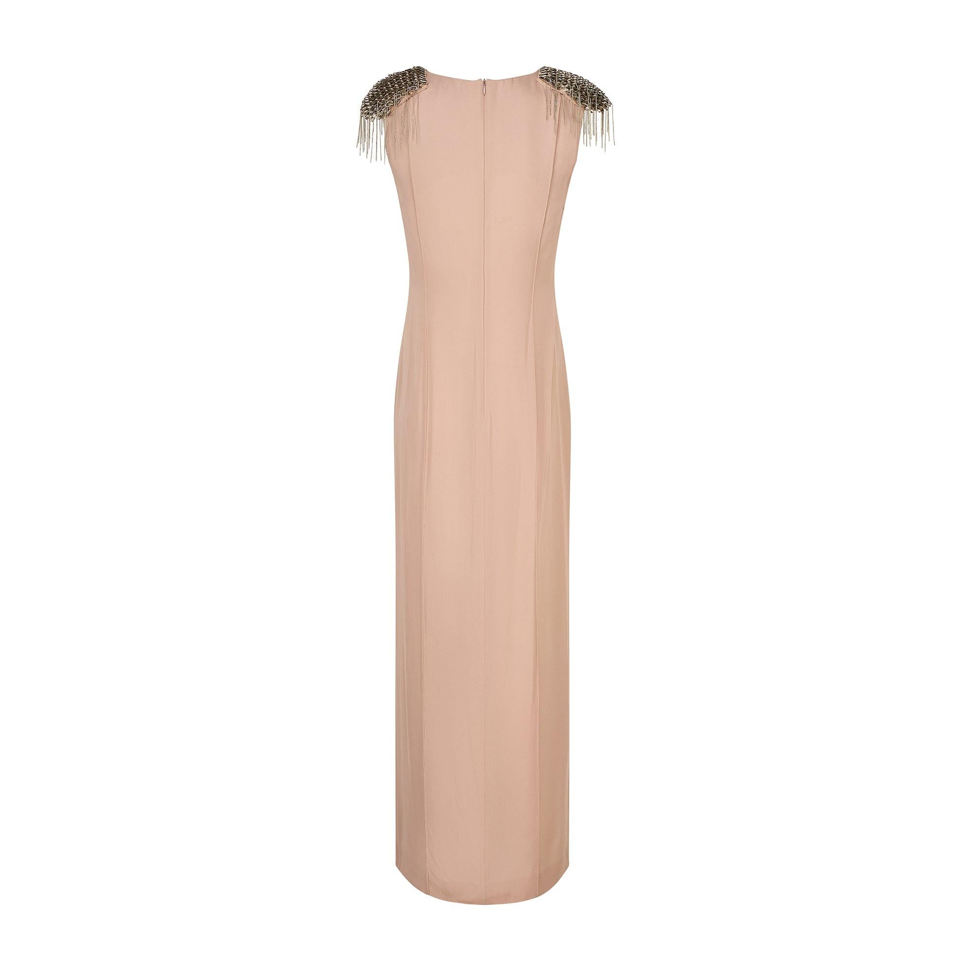 2000s Thierry Mugler Vestido de seda topo con hombros de tachuelas Beige en venta