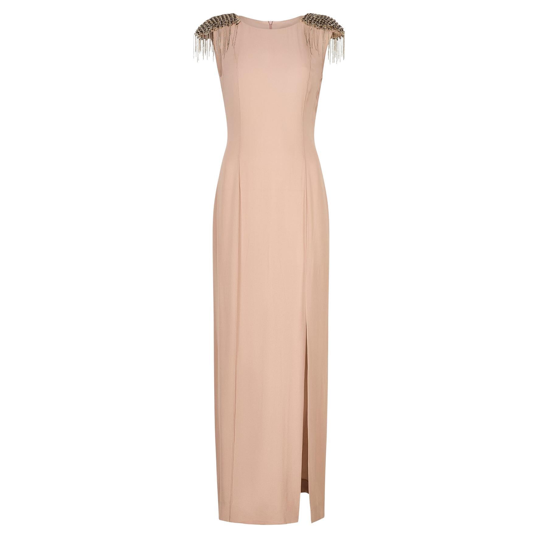 2000s Thierry Mugler Vestido de seda topo con hombros de tachuelas en venta