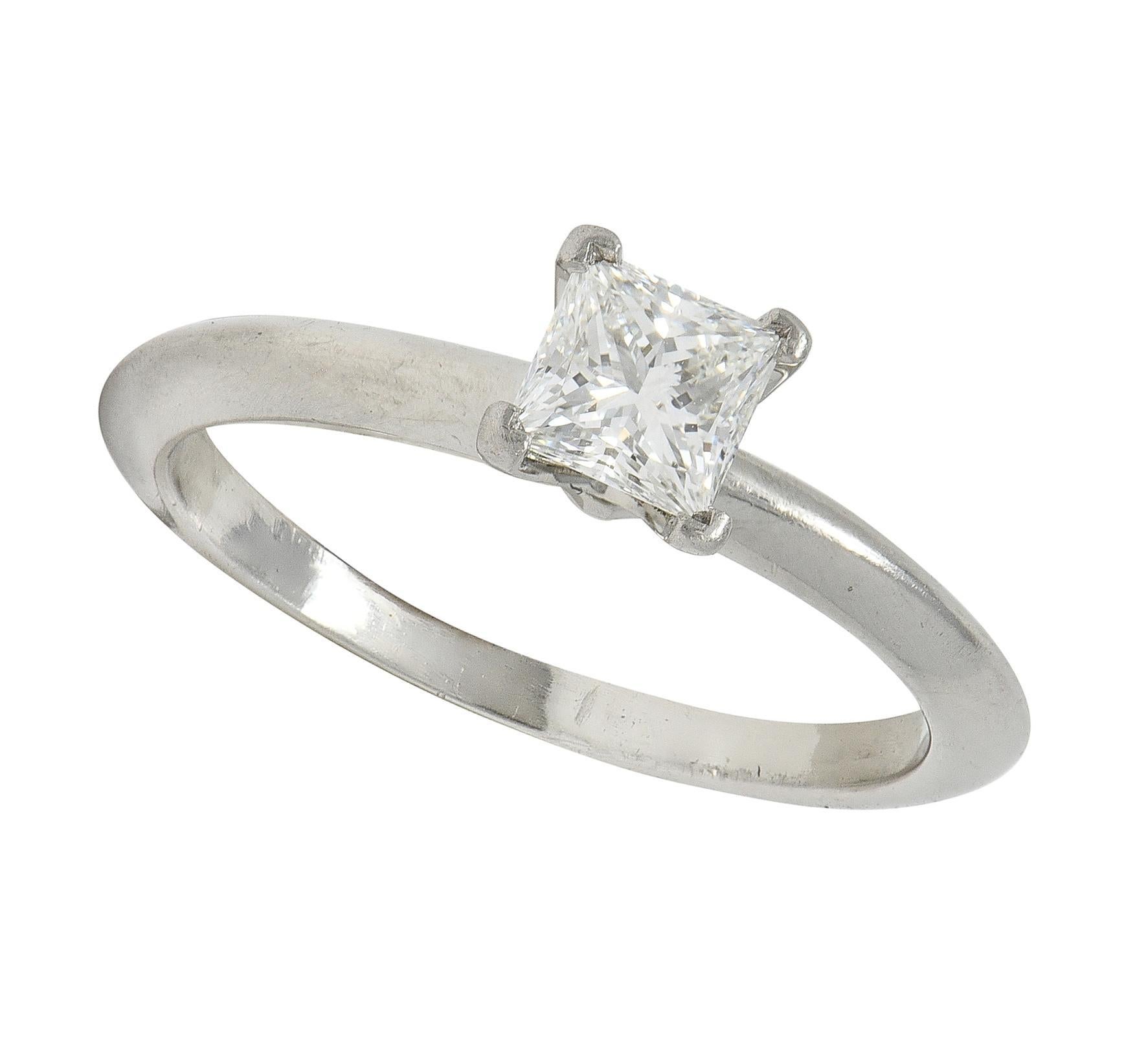 2000's Tiffany & Co. 0.53 CTW Princess Cut Diamond Platinum Engagement Ring For Sale 2