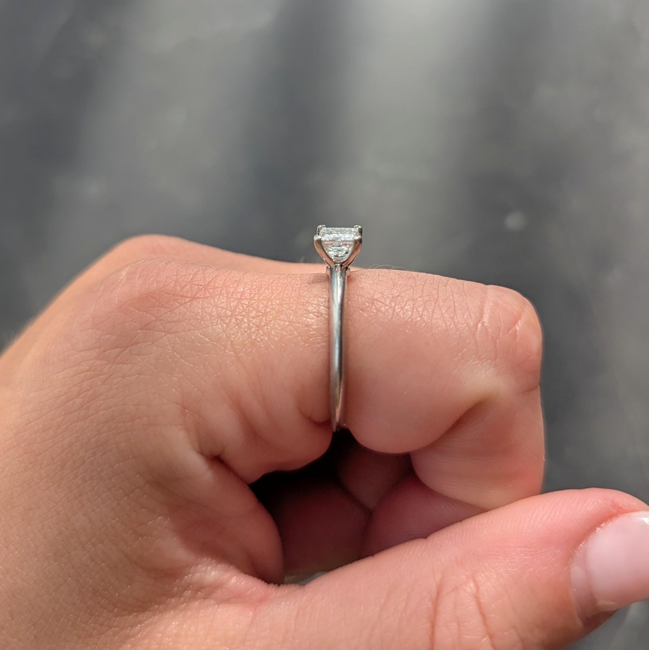 2000's Tiffany & Co. 0.53 CTW Princess Cut Diamond Platinum Engagement Ring For Sale 4