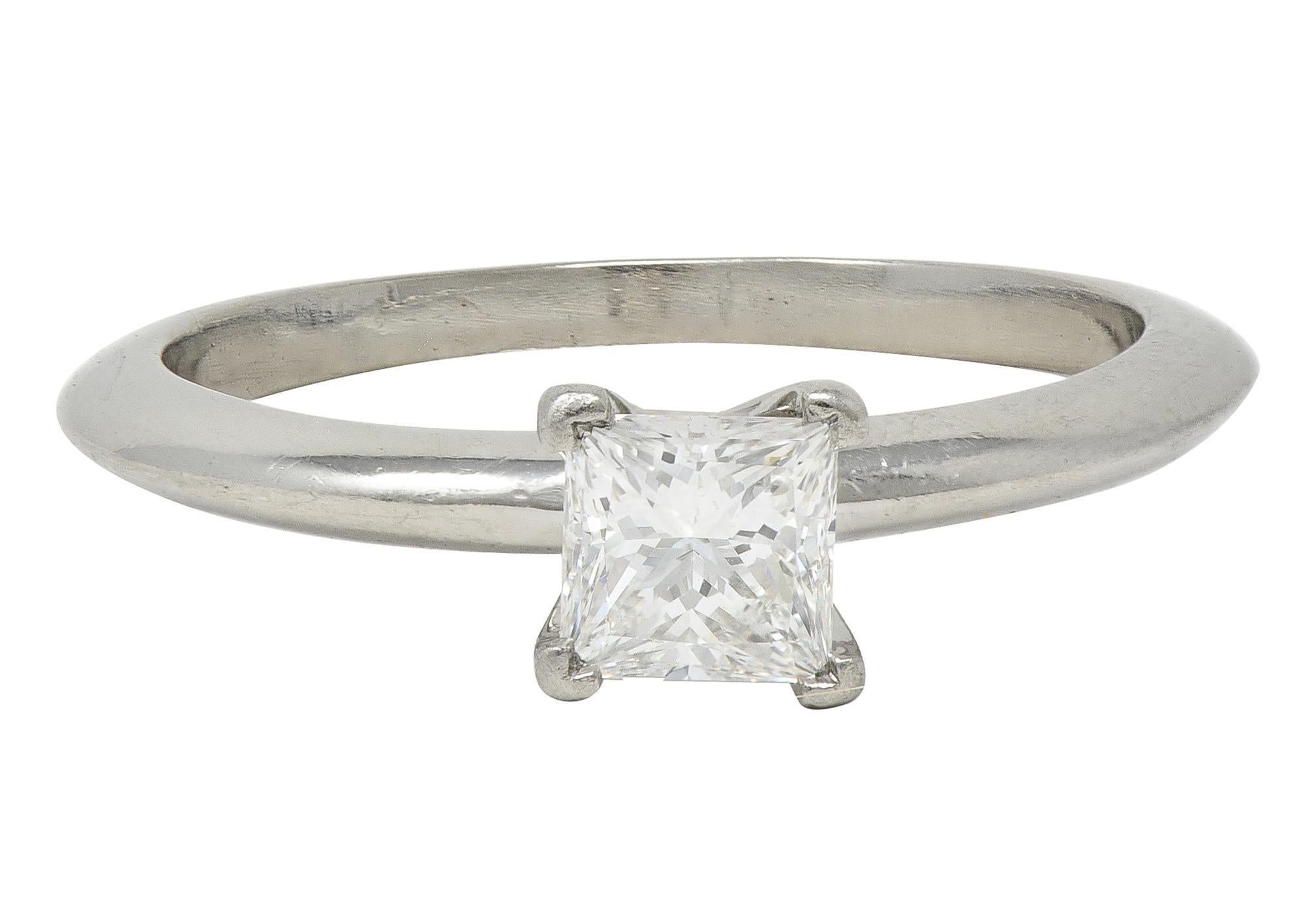 2000's Tiffany & Co. 0.53 CTW Princess Cut Diamond Platinum Engagement Ring For Sale
