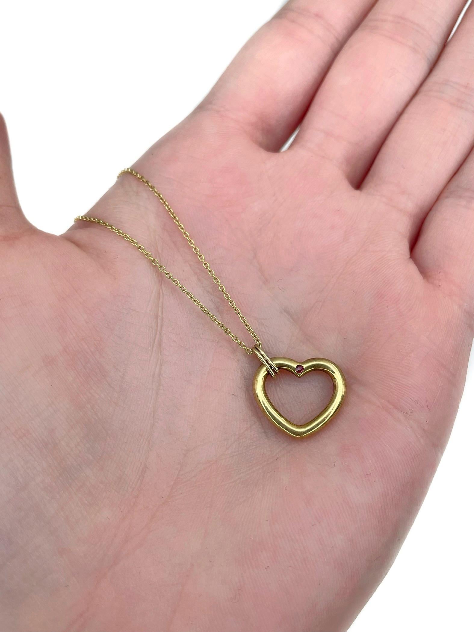 2000er Jahre Tiffany & Co. 18 Karat Gelbgold Rubin-Herz-Anhänger-Halskette (Rundschliff)