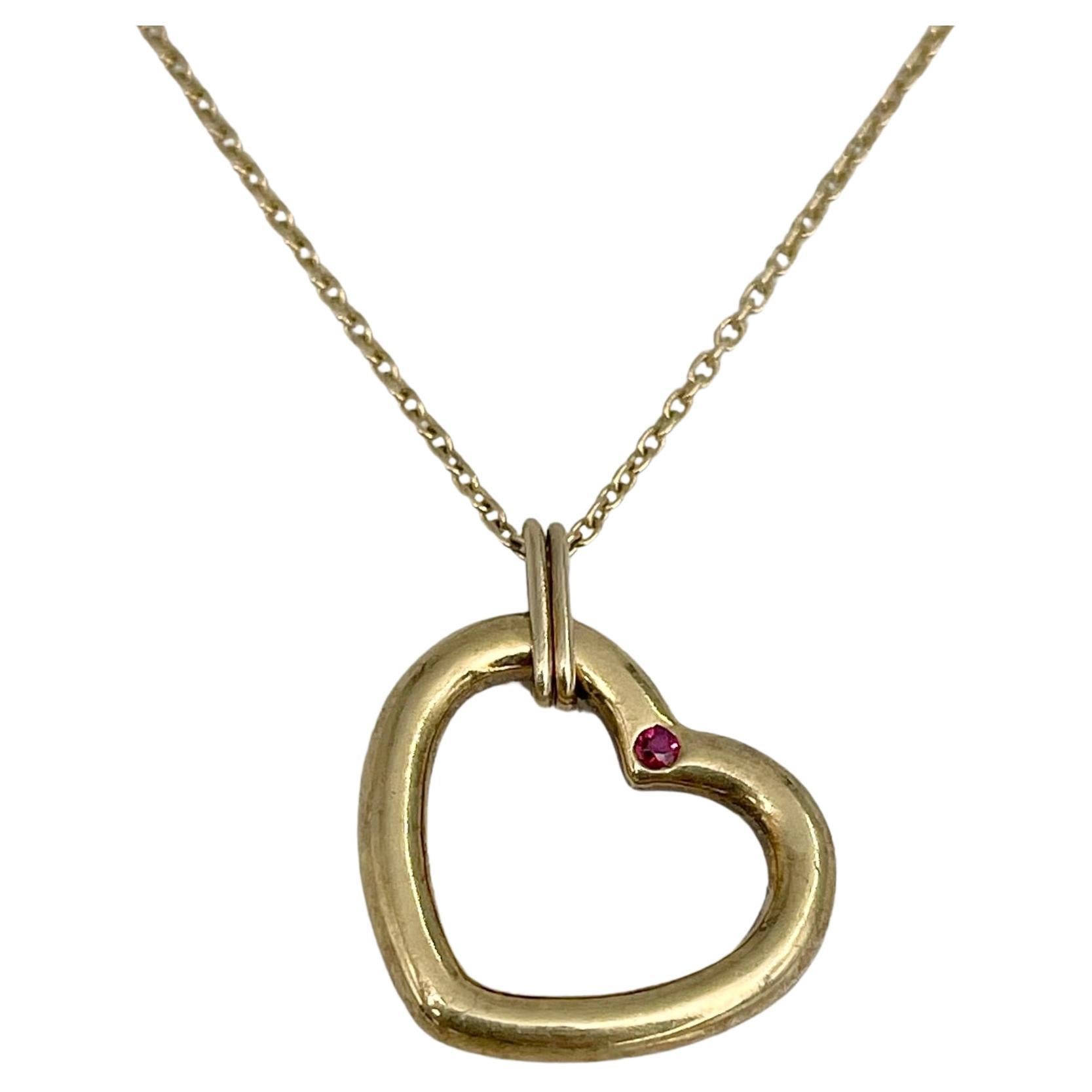 2000s Tiffany & Co. 18 Karat Yellow Gold Ruby Heart Pendant Necklace