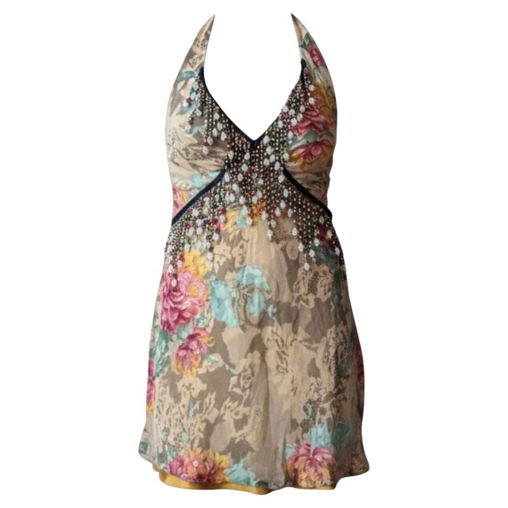 2000s Tiziano Mazzilli "Gypsy Couture" Beaded Silk Halter Dress