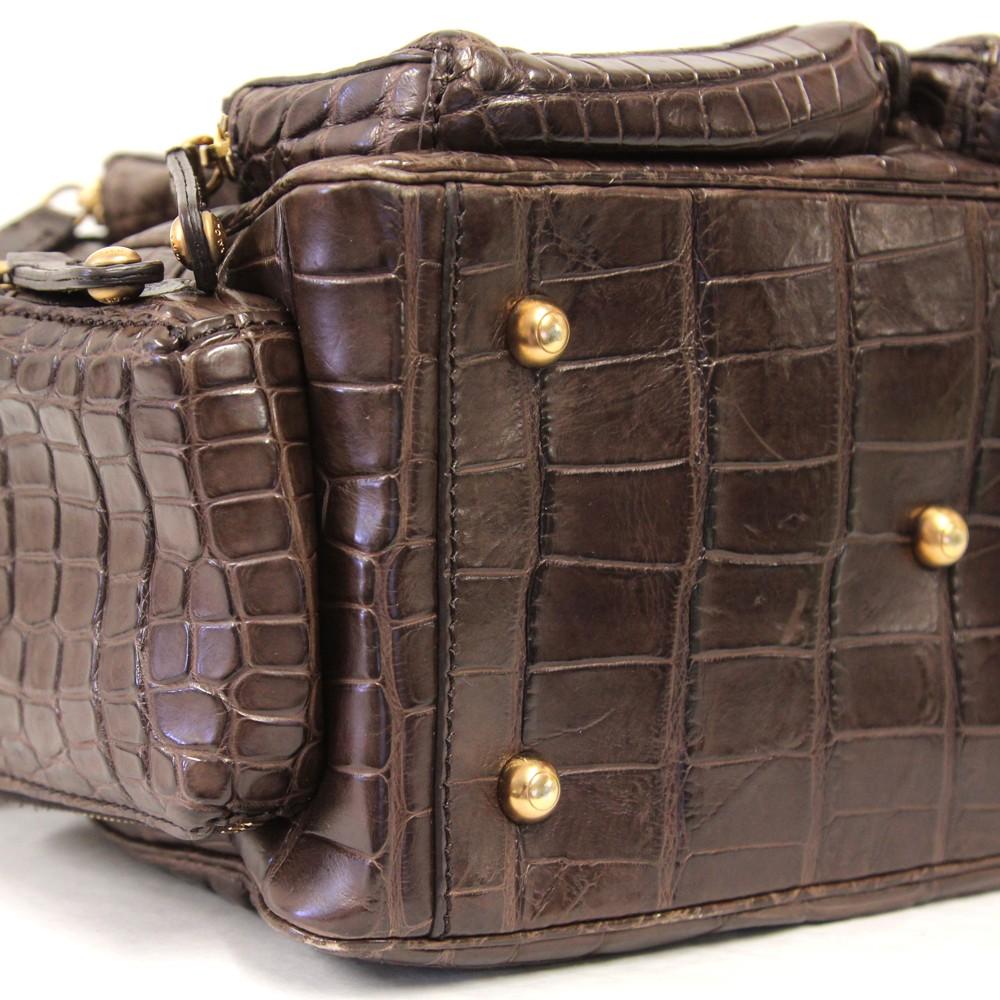 2000s Tod's brown crocodile leather multipockets handbag 1