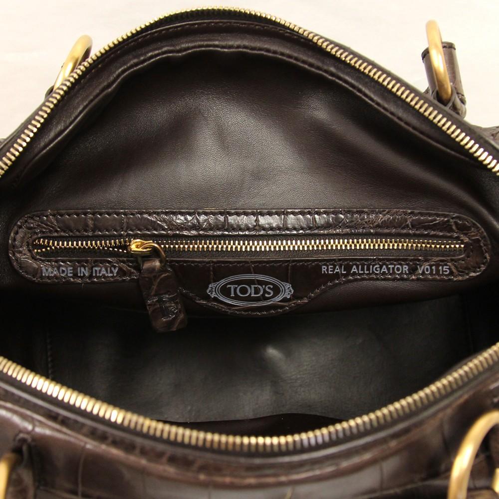 2000s Tod's brown crocodile leather multipockets handbag 2