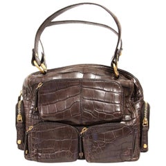 2000s Tod's brown crocodile leather multipockets handbag