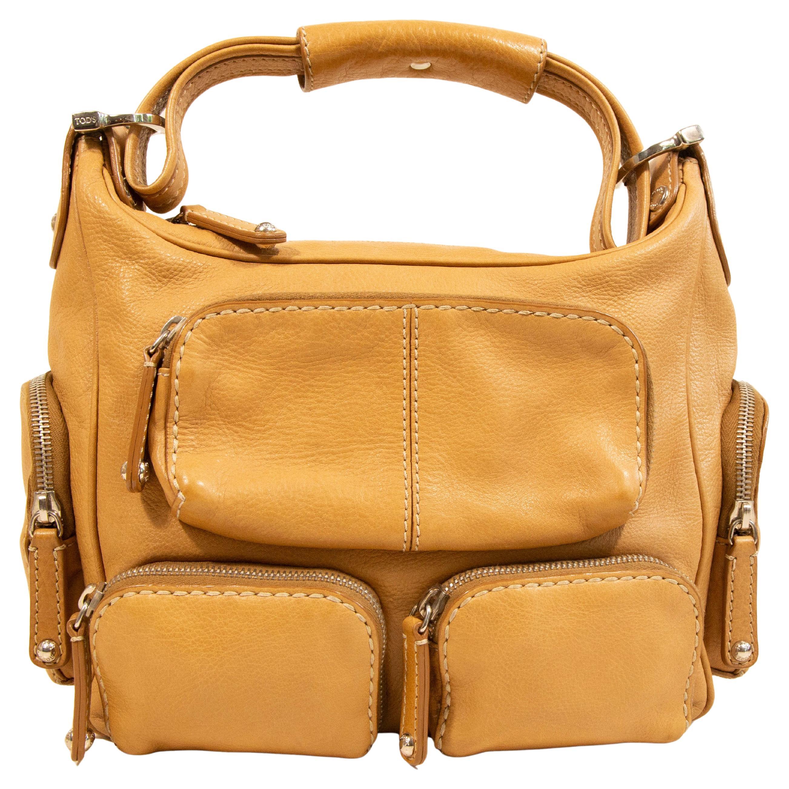 2000s Tod's Tan Leather Shoulder Bag For Sale