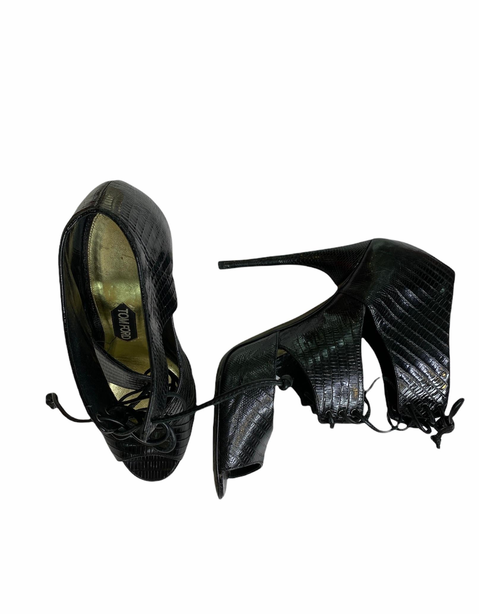Women's 2000S TOM FORD Black Teju Lizard Leather Heels For Sale