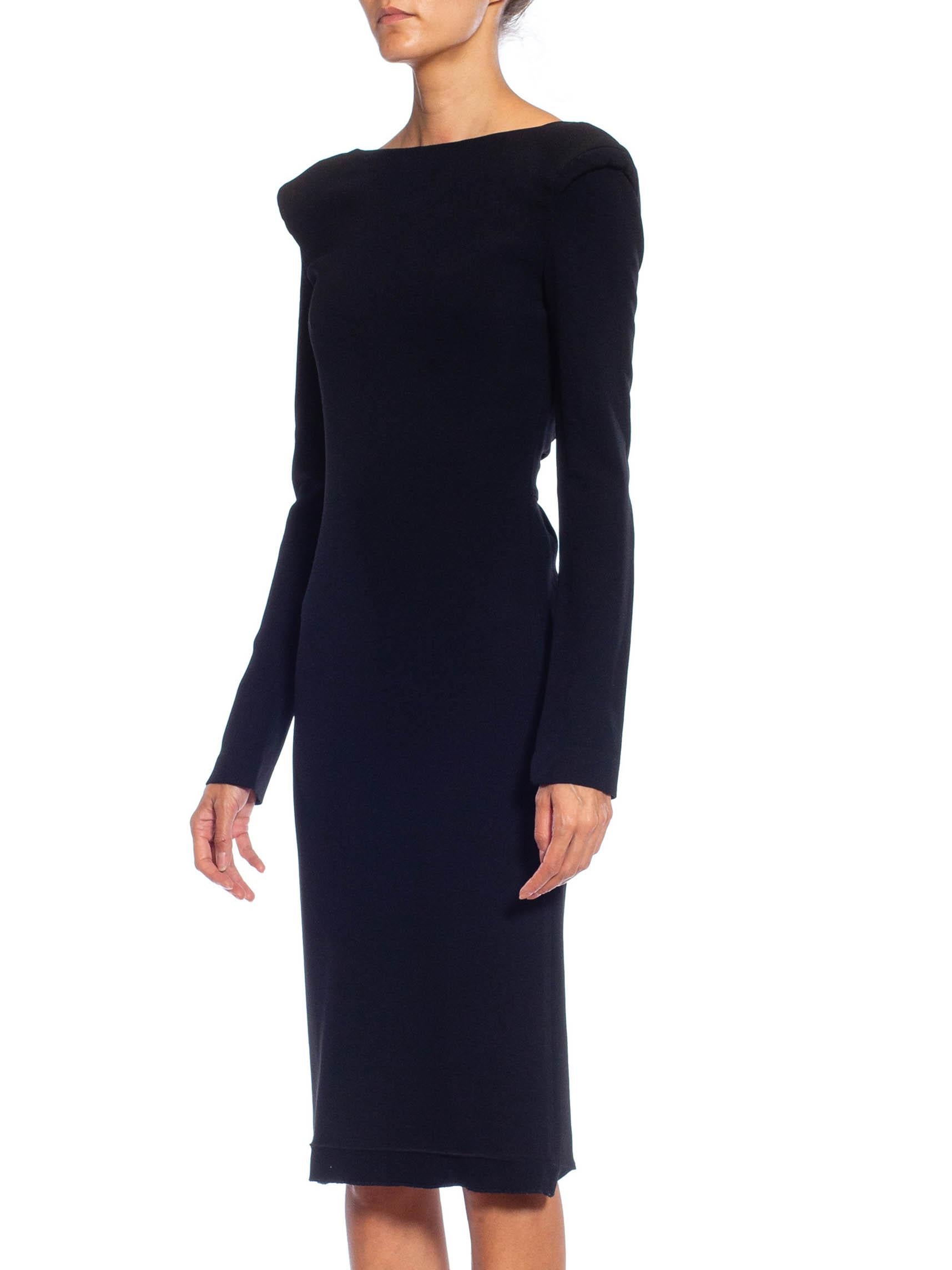 2000S TOM FORD Black Viscose Blend Long Sleeve Backless Dress With Padded Shoul In Excellent Condition For Sale In New York, NY