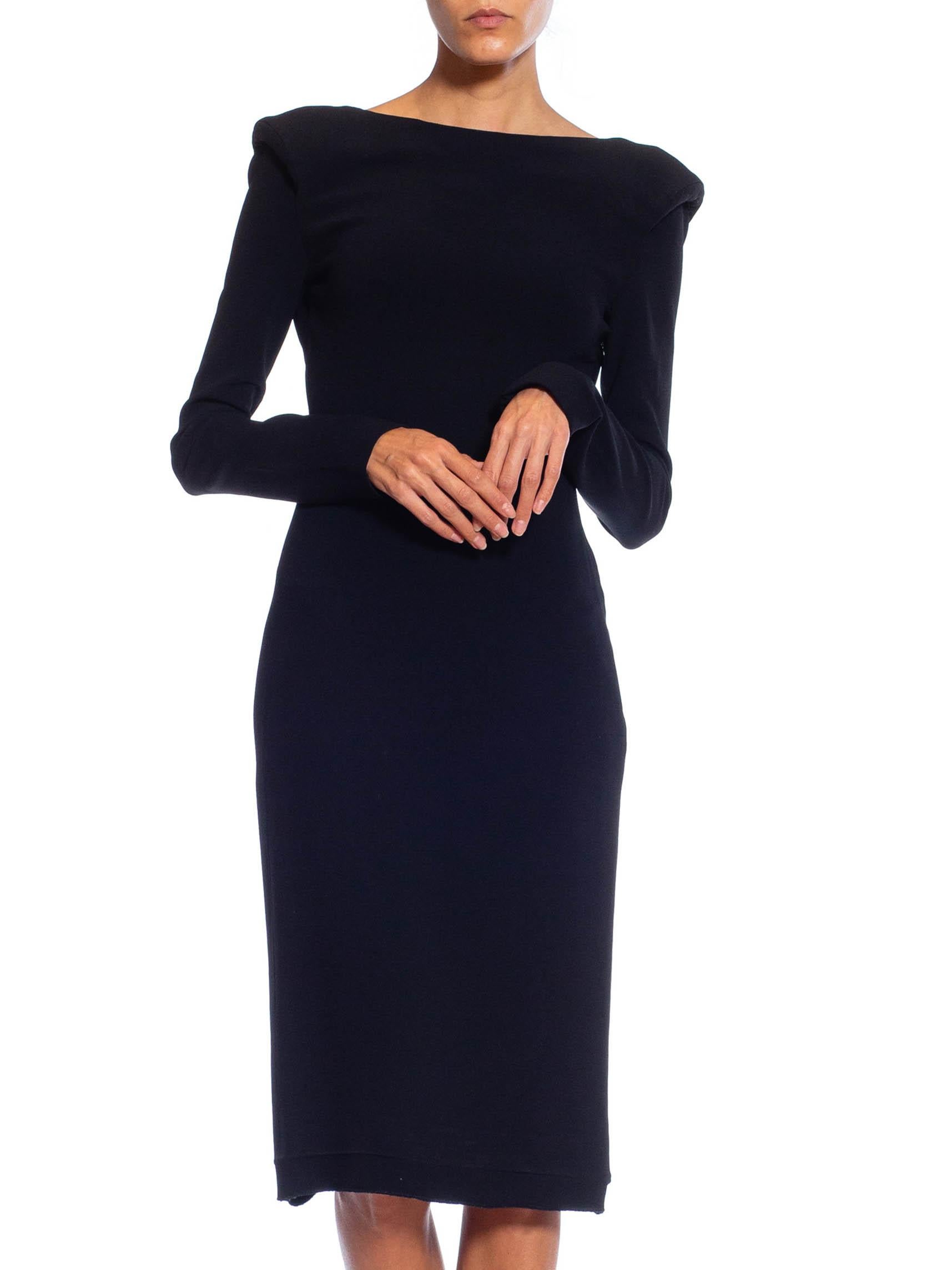 Women's 2000S TOM FORD Black Viscose Blend Long Sleeve Backless Dress With Padded Shoul For Sale