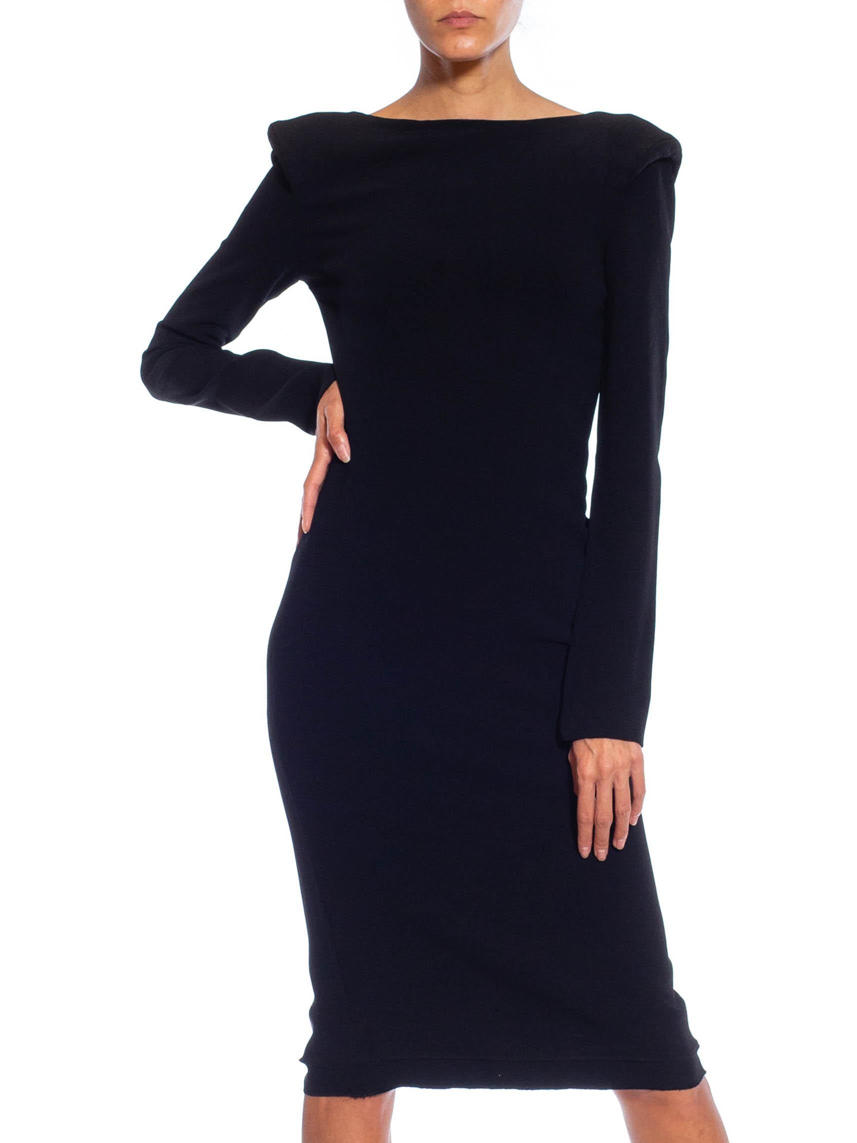2000S TOM FORD Black Viscose Blend Long Sleeve Backless Dress With Padded Shoul For Sale 1