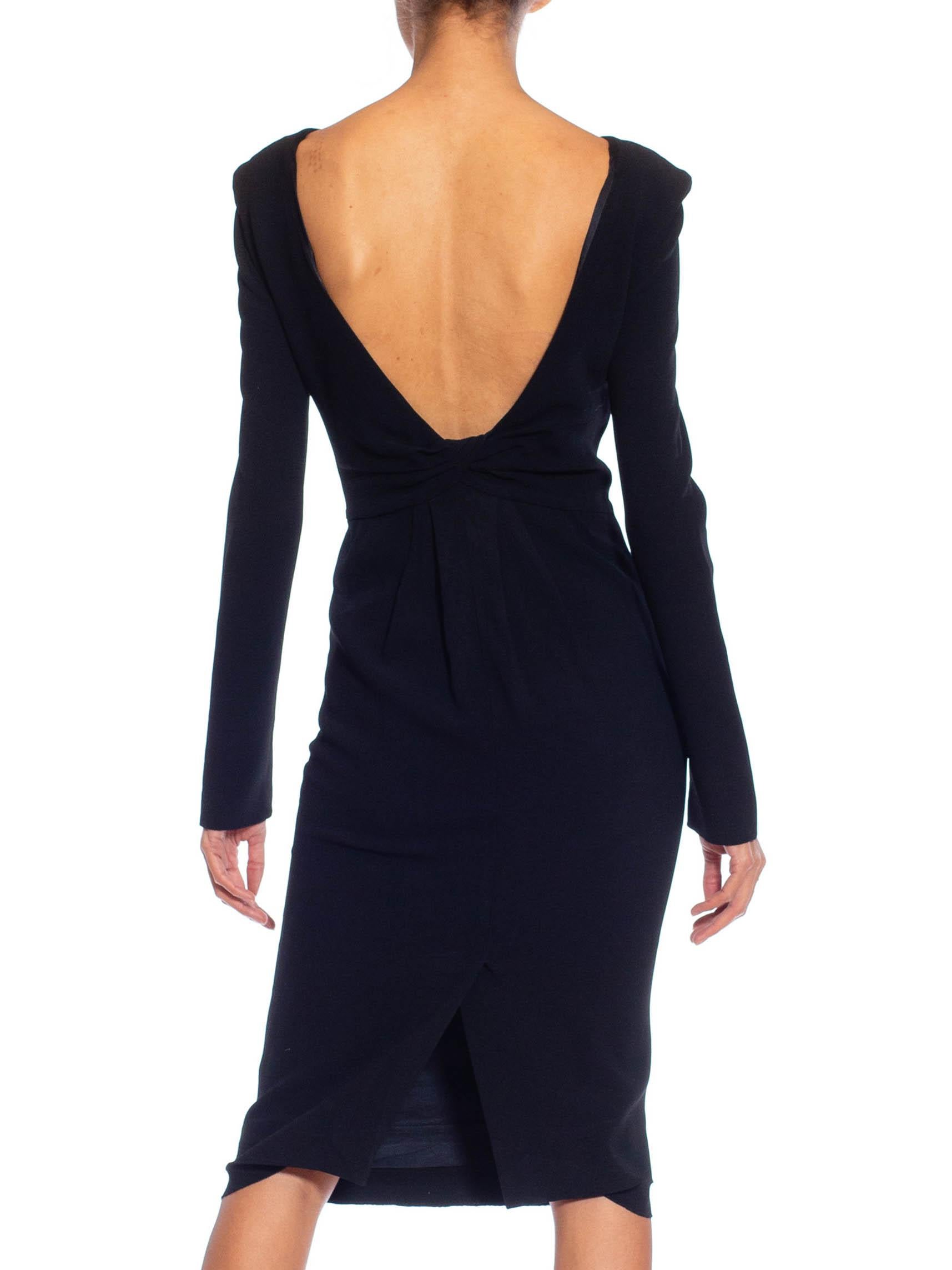 2000S TOM FORD Black Viscose Blend Long Sleeve Backless Dress With Padded Shoul For Sale 2