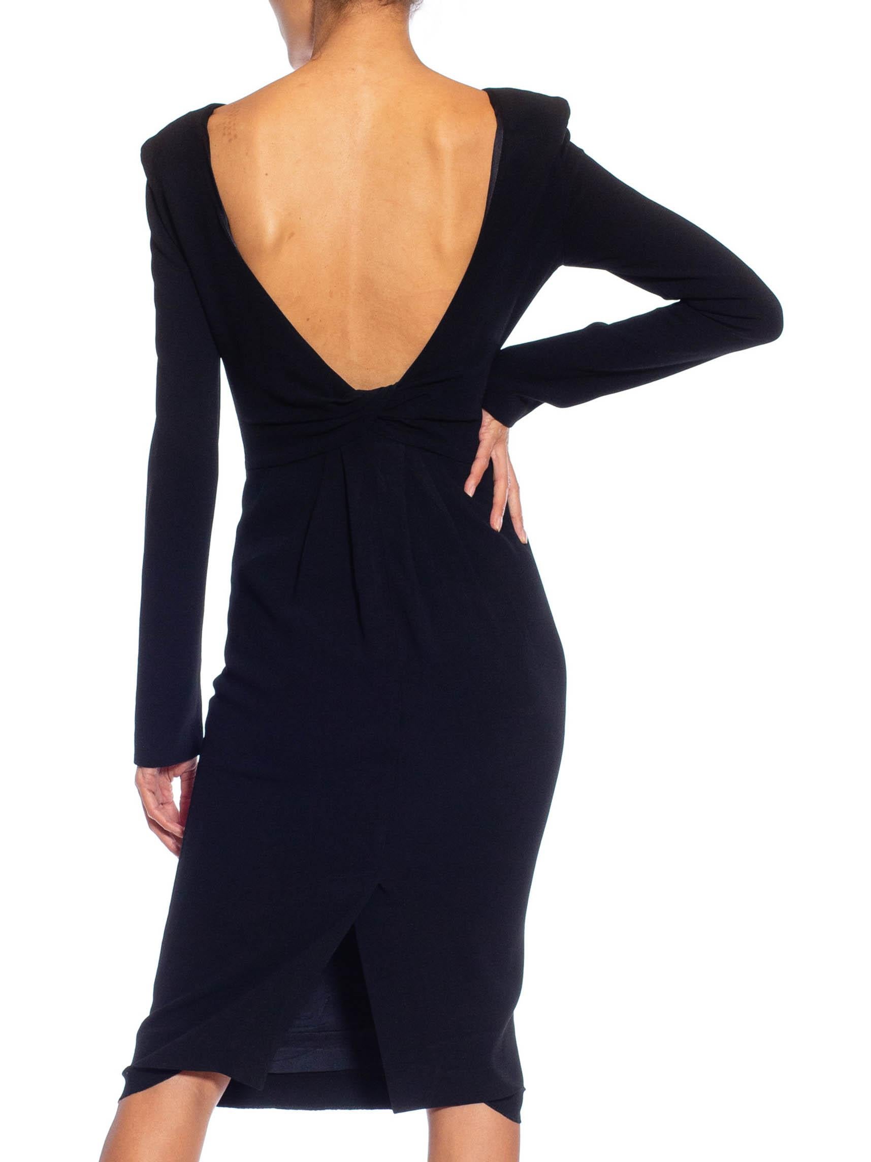 2000S TOM FORD Black Viscose Blend Long Sleeve Backless Dress With Padded Shoul For Sale 3
