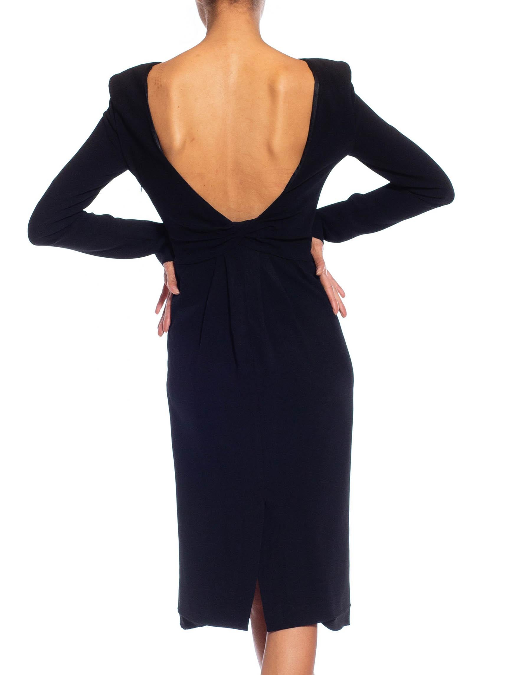 2000S TOM FORD Black Viscose Blend Long Sleeve Backless Dress With Padded Shoul For Sale 4