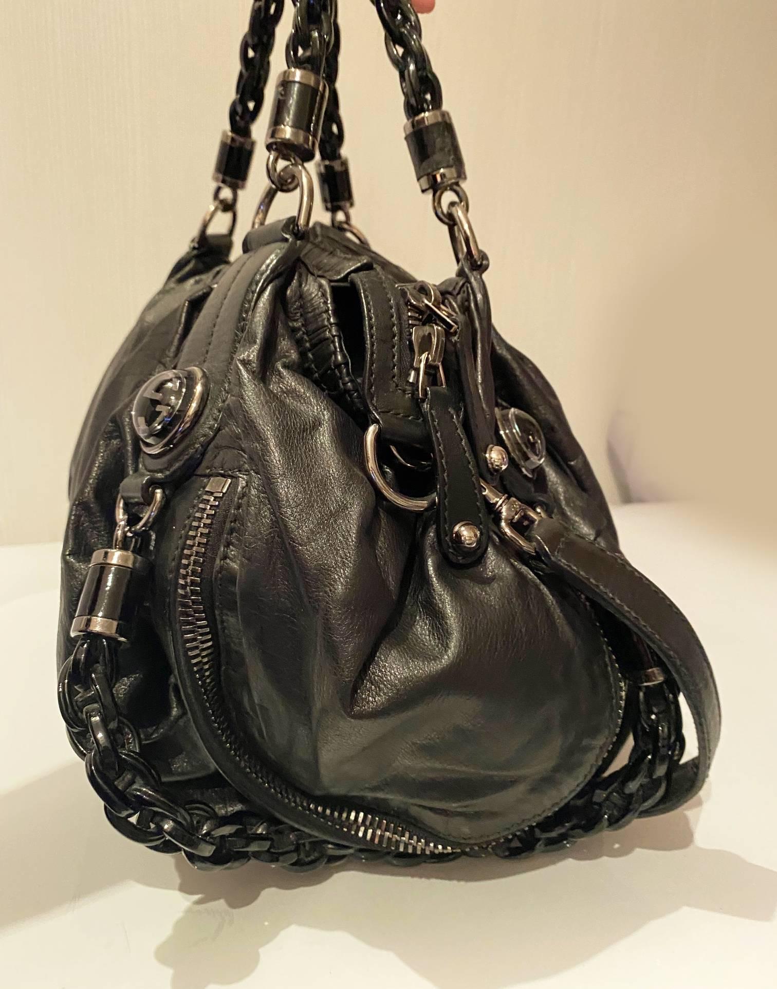2000s Tom Ford for Gucci Black GG Leather Abbey Medium Shoulder Bag 3