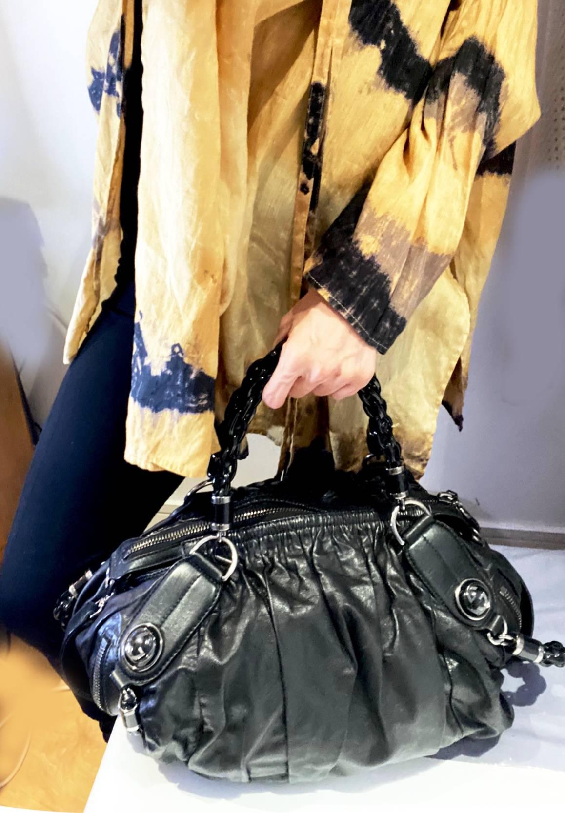 2000s Tom Ford for Gucci Black GG Leather Abbey Medium Shoulder Bag 4