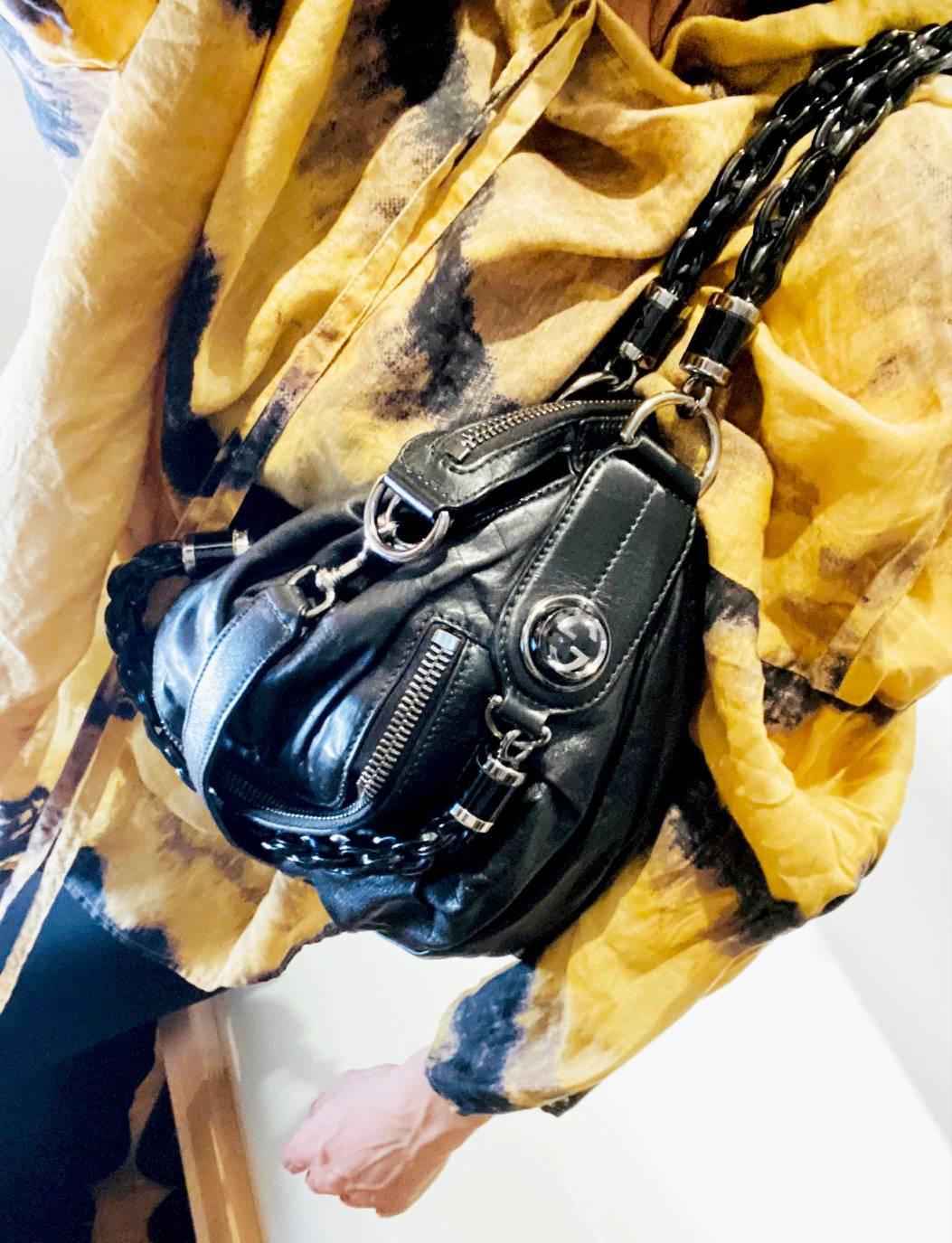 2000s Tom Ford for Gucci Black GG Leather Abbey Medium Shoulder Bag 5
