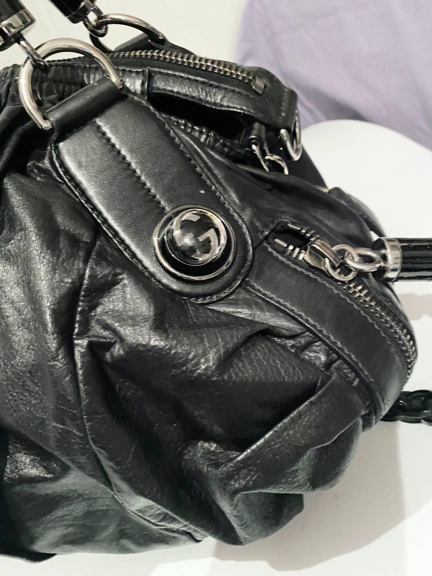 2000s Tom Ford for Gucci Black GG Leather Abbey Medium Shoulder Bag 1
