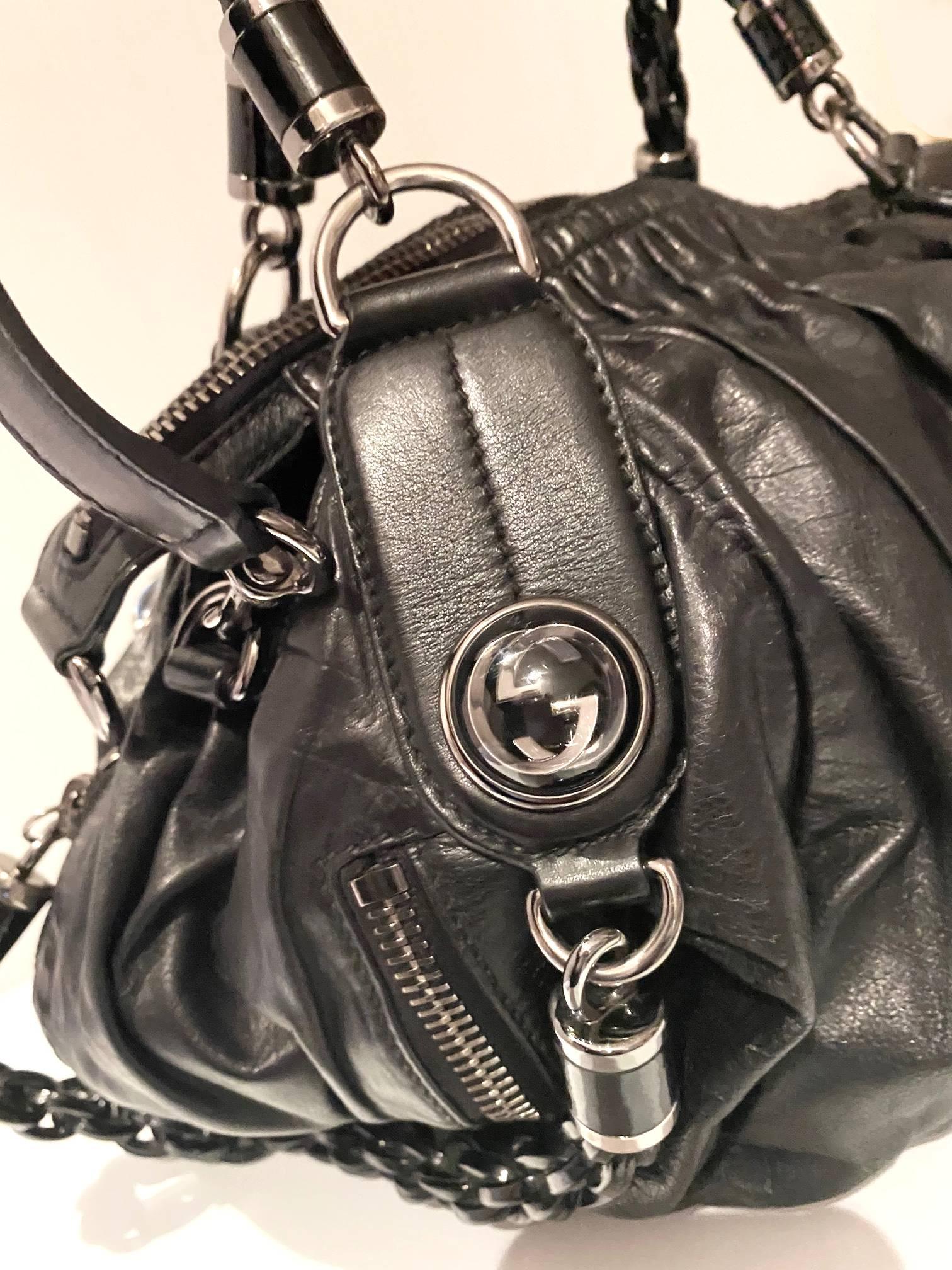 2000s Tom Ford for Gucci Black GG Leather Abbey Medium Shoulder Bag 2