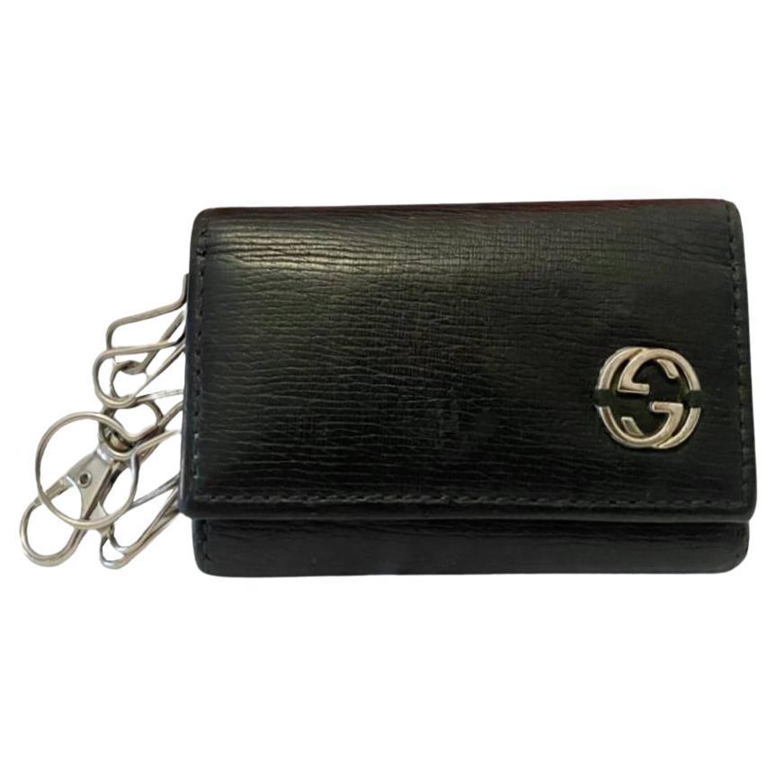 2000s GUCCI Tom Ford GG Ring Key Case Black Leather Wallet For Sale