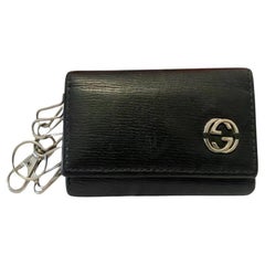 2000s GUCCI Tom Ford GG Ring Key Case Black Leather Wallet