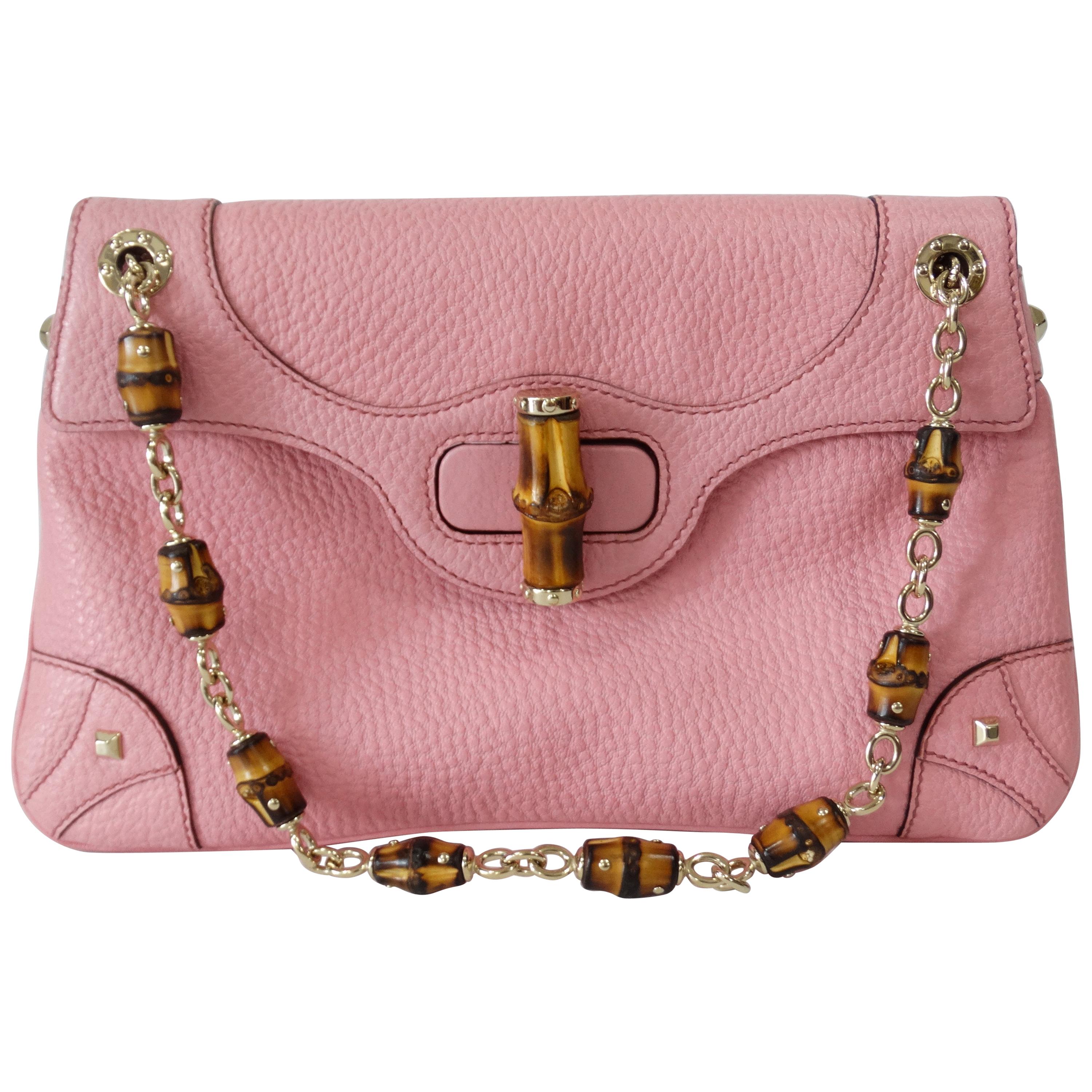 Tom Ford For Gucci 2000s Pebbled Leather Bamboo Shoulder Bag