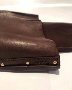 2000s Tom Ford for Gucci Runway Brown Leather Stud Elbow Gloves