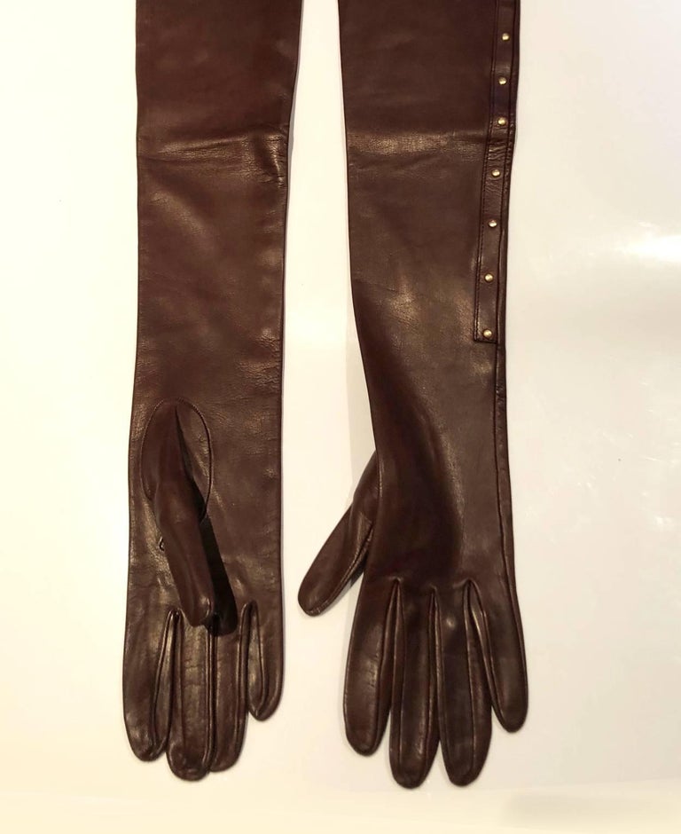 2000s Tom Ford for Gucci Runway Brown Leather Stud Elbow Gloves at 1stDibs