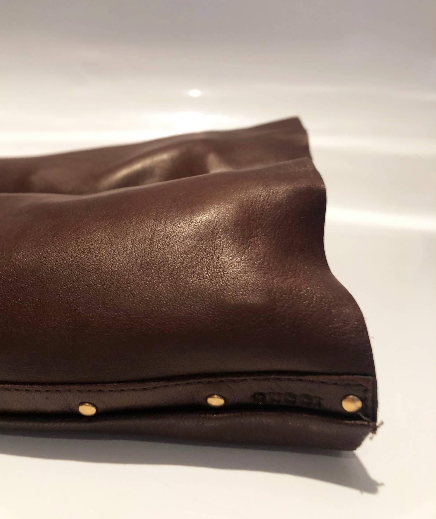 2000s Tom Ford for Gucci Runway Brown Leather Stud Elbow Gloves 1