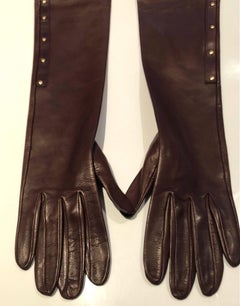 2000s Tom Ford for Gucci Runway Brown Leather Stud Elbow Gloves