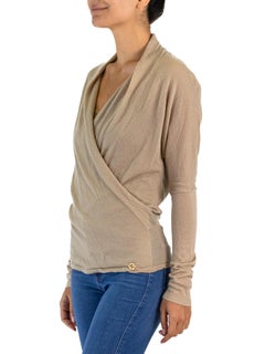 2000S TOM FORD GUCCI Biege Cashmere Textural Knit Low Cut Sweater