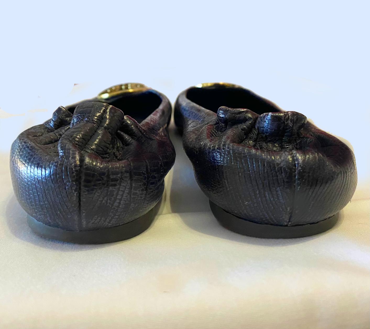 Women's 2000s Tory Burch Navy Blue Leather Minnie Ballet Flats Size 37.5