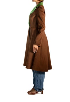 2000S Tse Dark Chocolate Brown Luscious Double Faced Cashmere Two-Tone Green &