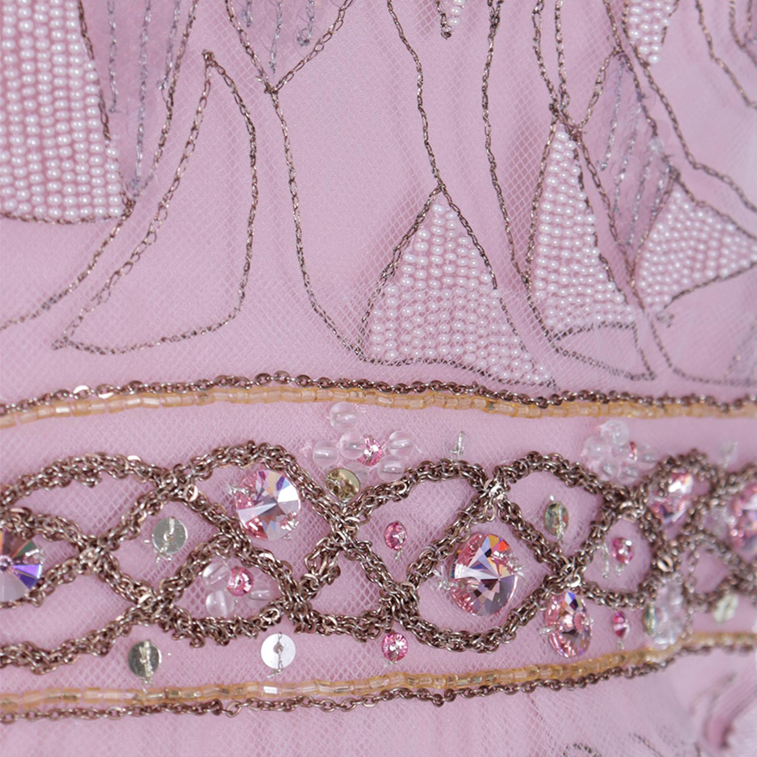2000er Ungaro Rosa Perlen-Pailletten-Abendkleid mit rosa Kristallen im Angebot 7