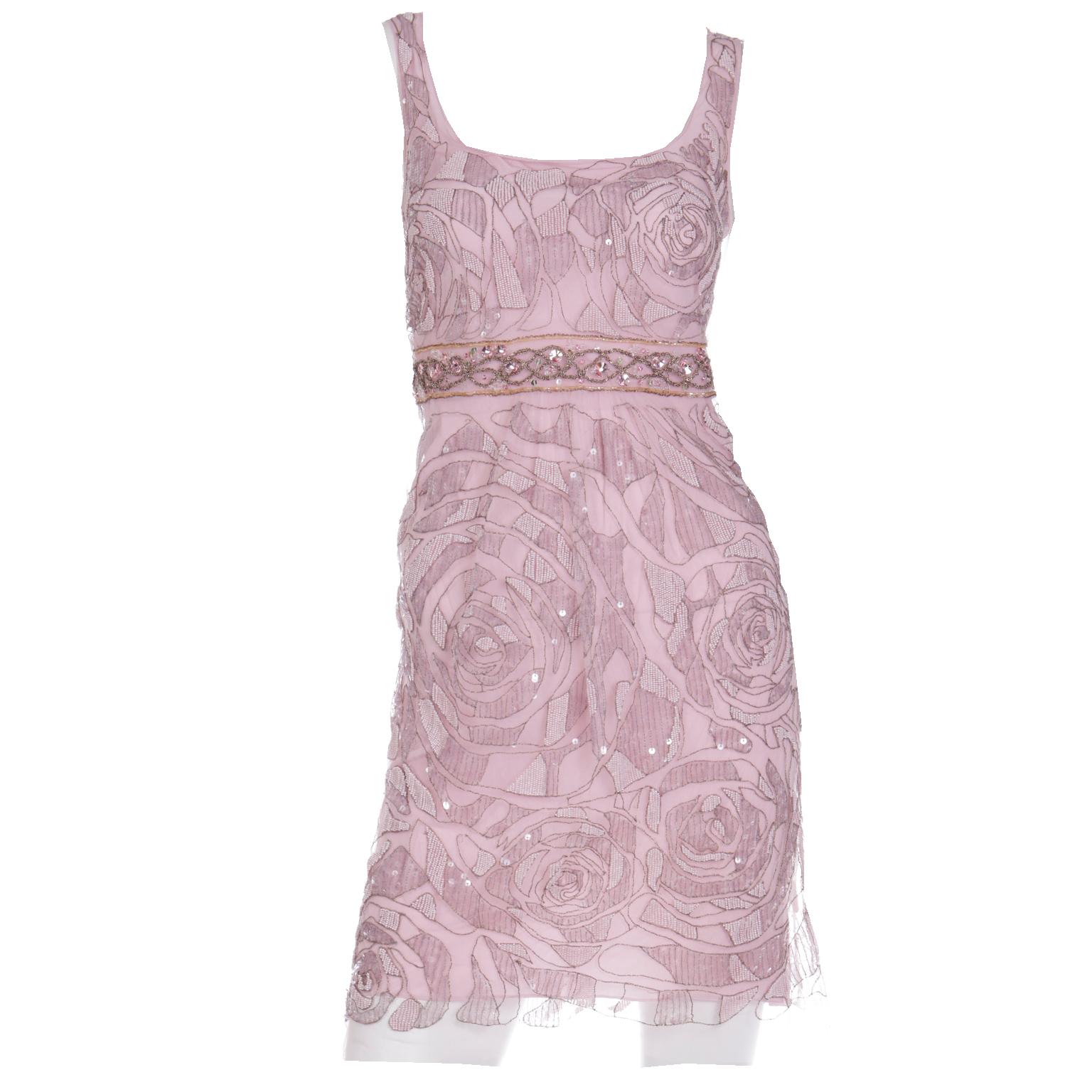2000er Ungaro Rosa Perlen-Pailletten-Abendkleid mit rosa Kristallen im Angebot 9
