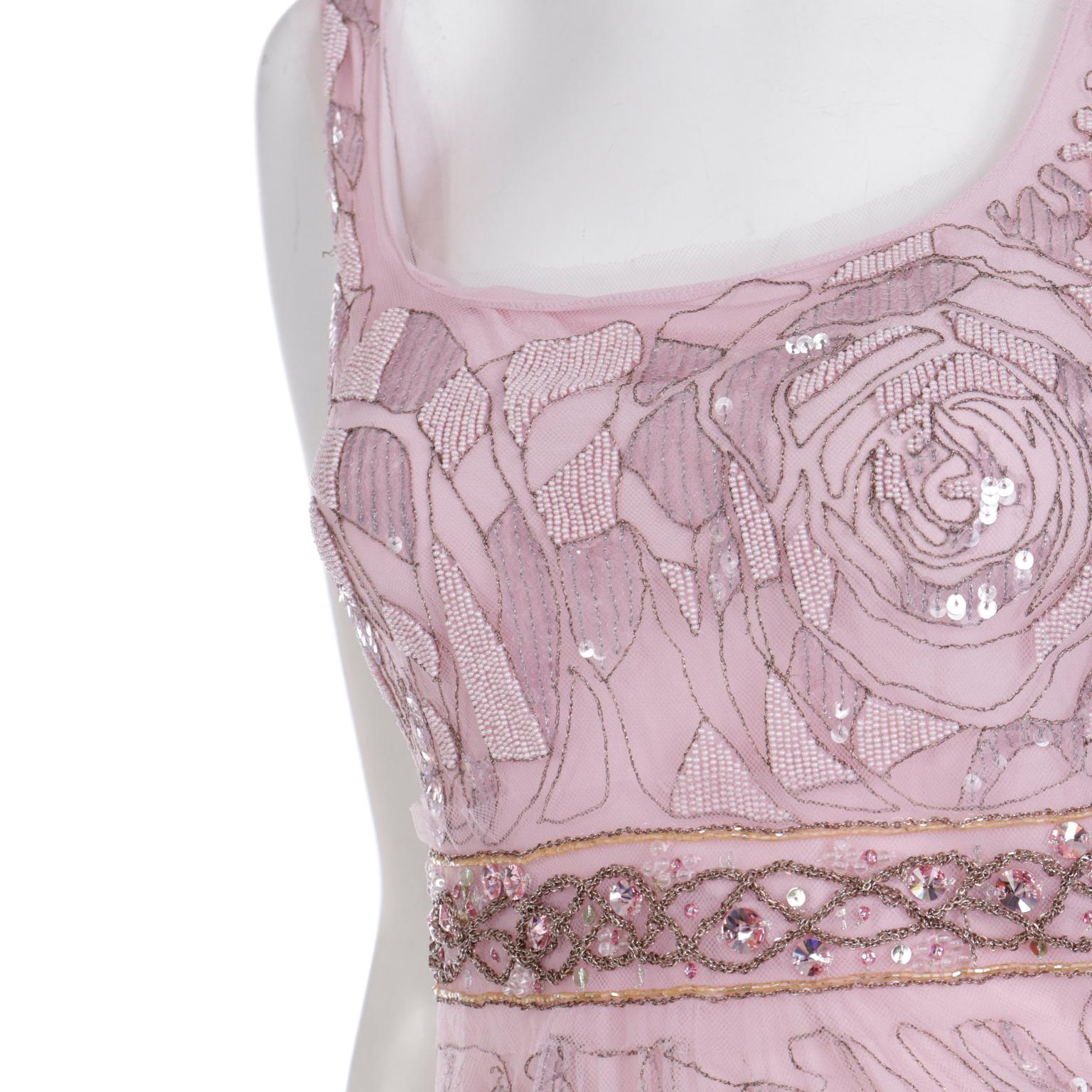 2000er Ungaro Rosa Perlen-Pailletten-Abendkleid mit rosa Kristallen im Angebot 2