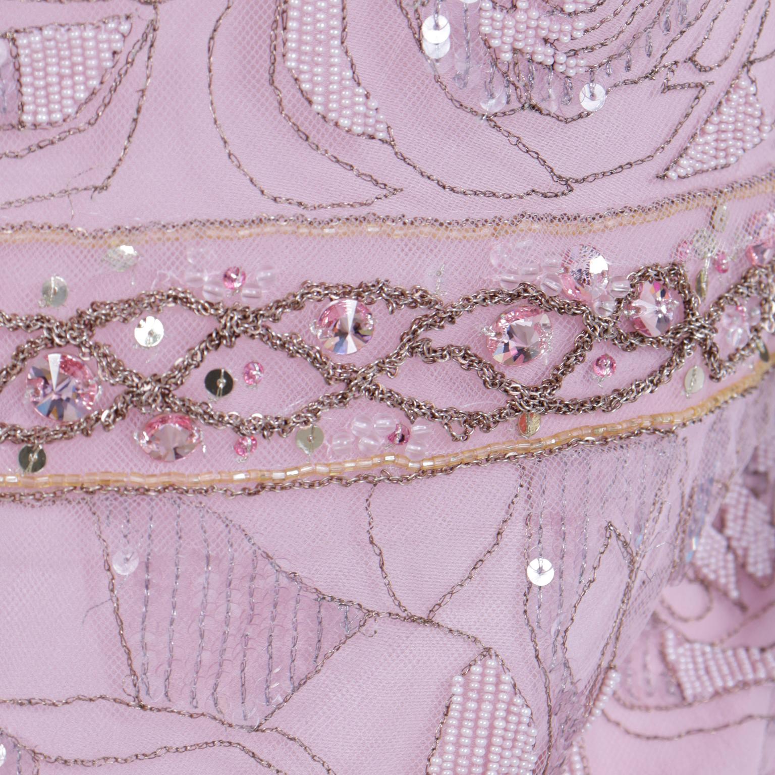 Ungaro - Robe de soirée rose avec perles et sequins et cristaux roses, années 2000 en vente 4