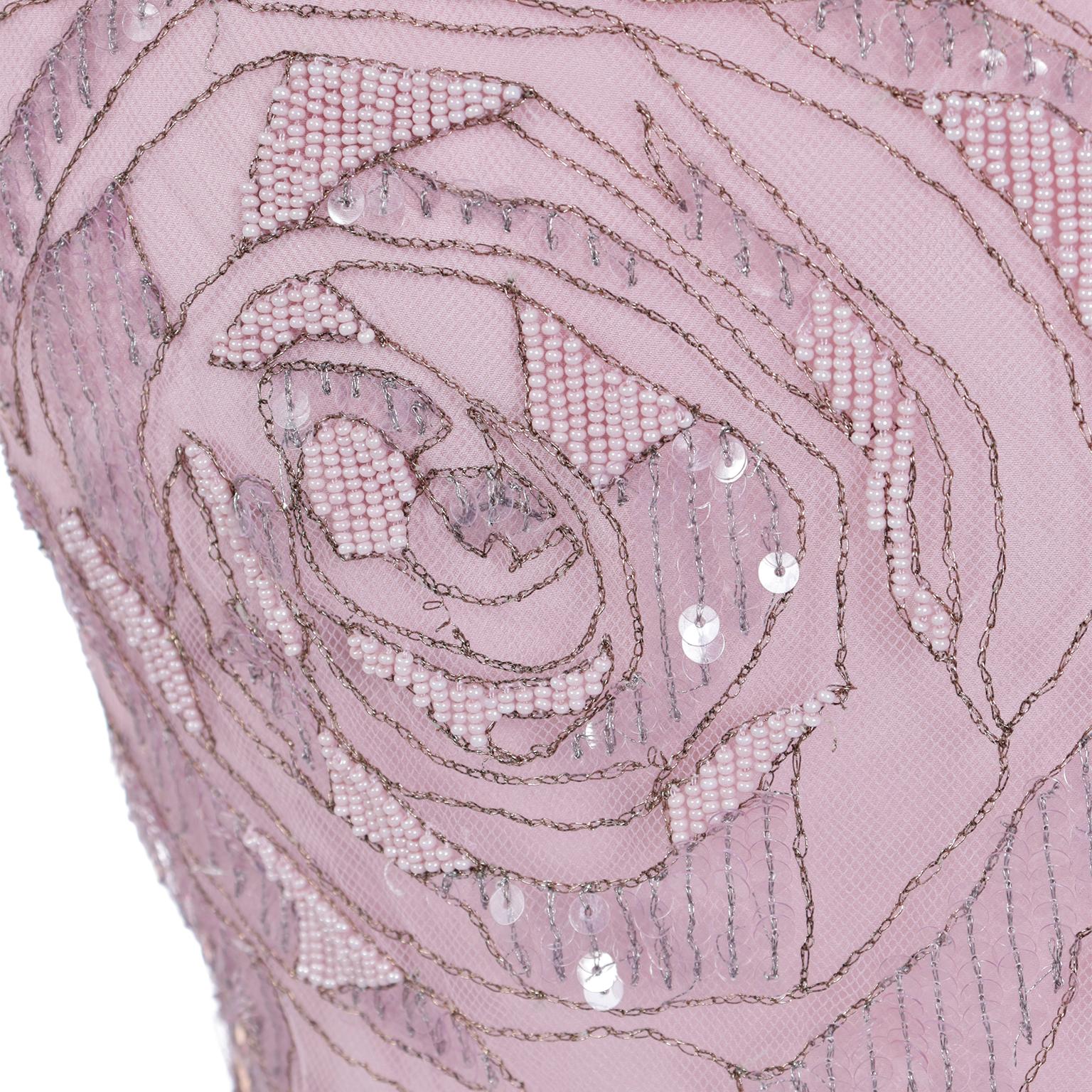 Ungaro - Robe de soirée rose avec perles et sequins et cristaux roses, années 2000 en vente 5