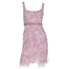 2000s Ungaro Rose Pink Beaded Sequin Evening Dress w Pink Crystals