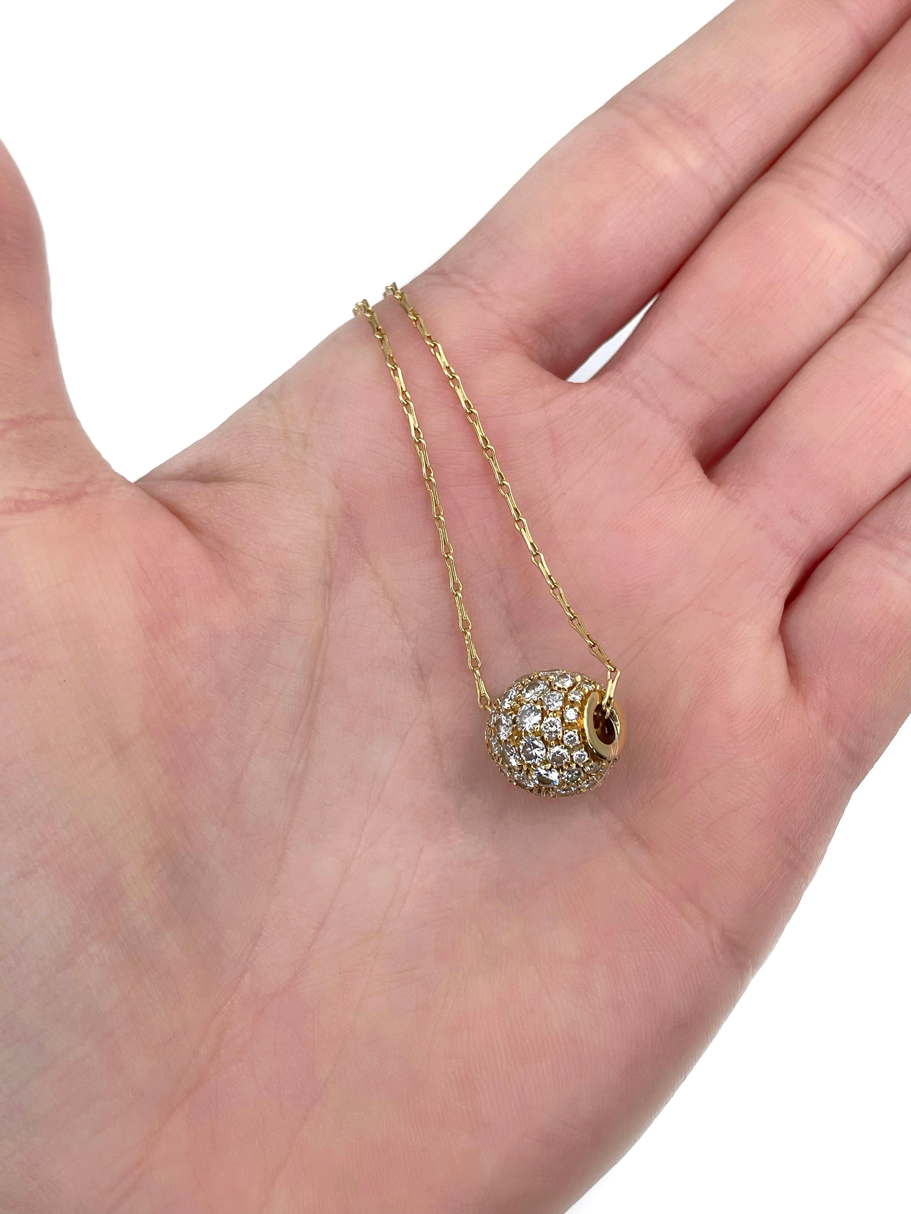 Modern 2000s UnoAErre 18 Karat Gold 2.40 Carat Diamond Ball Pendant Chain Necklace