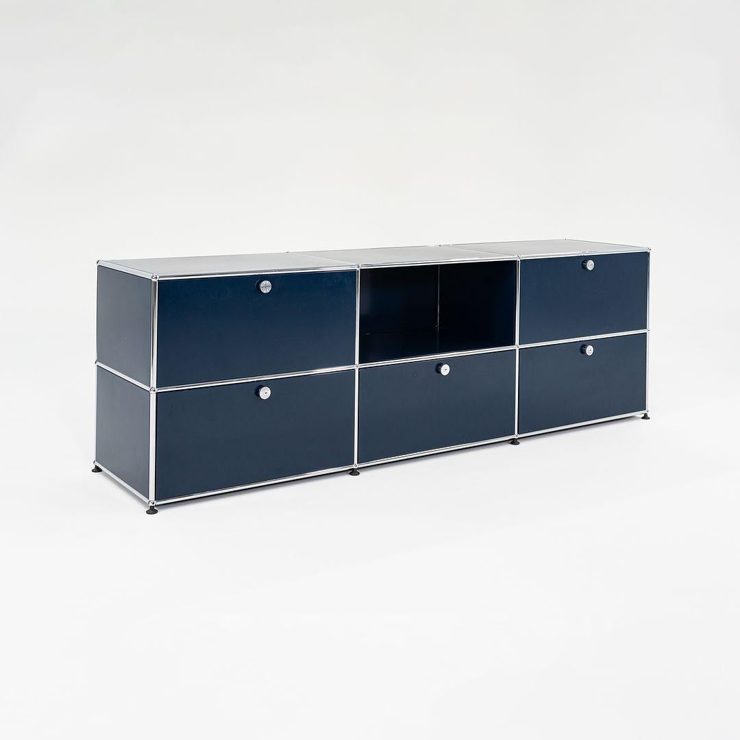 Listed for sale is a used 2x3 USM Haller Unit in steel blue. Some of the hidden inside panels are black, however, the entire exterior is matching in steel blue. Three of the bottom drawers are pull-out extension drawers (not the drop-down doors).