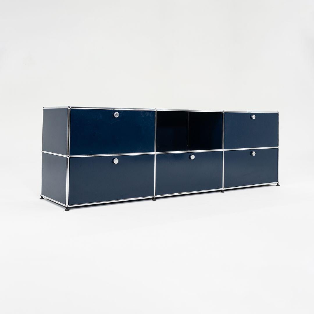 Modern 2000s USM Haller Credenza / Cabinet Unit 2x3 Chrome & Steel Blue 90x30x20 inches For Sale