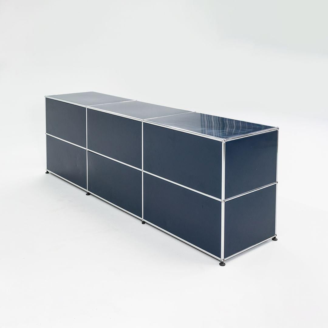 Swiss 2000s USM Haller Credenza / Cabinet Unit 2x3 Chrome & Steel Blue 90x30x20 inches For Sale