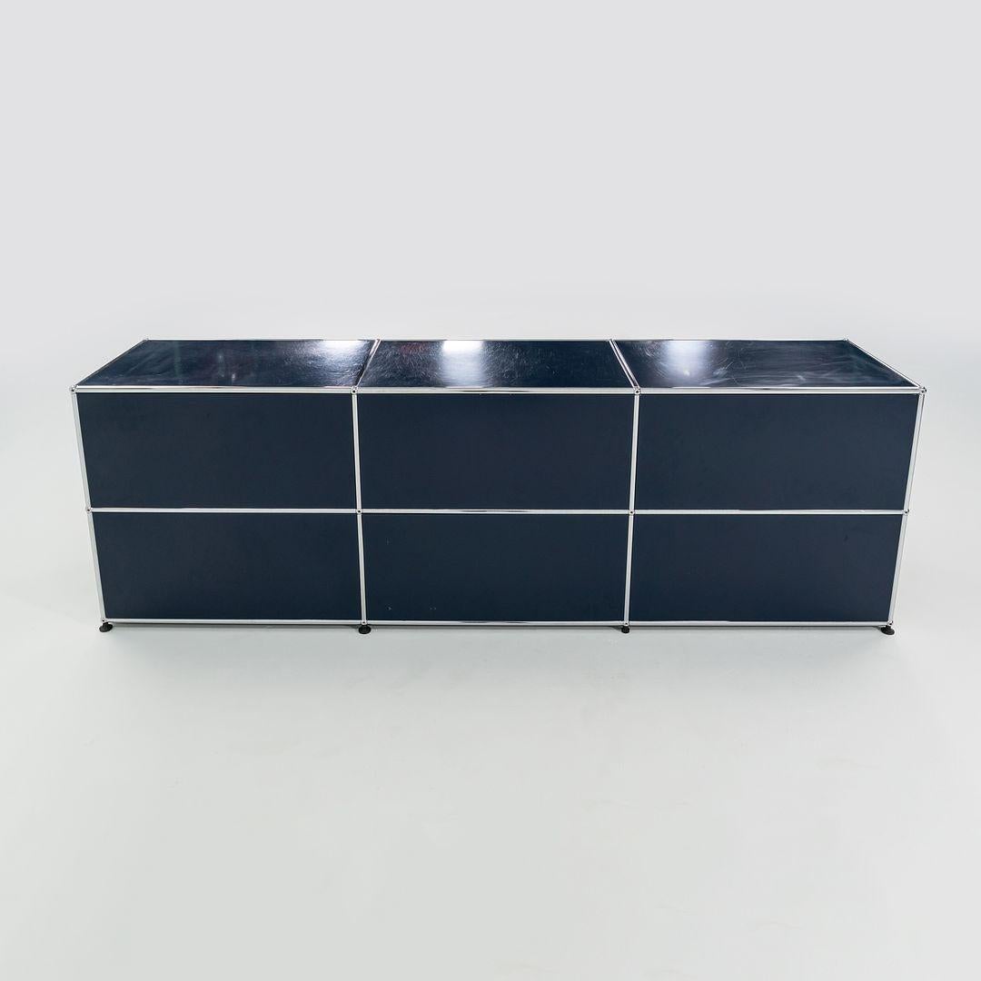 Contemporary 2000s USM Haller Credenza / Cabinet Unit 2x3 Chrome & Steel Blue 90x30x20 inches For Sale