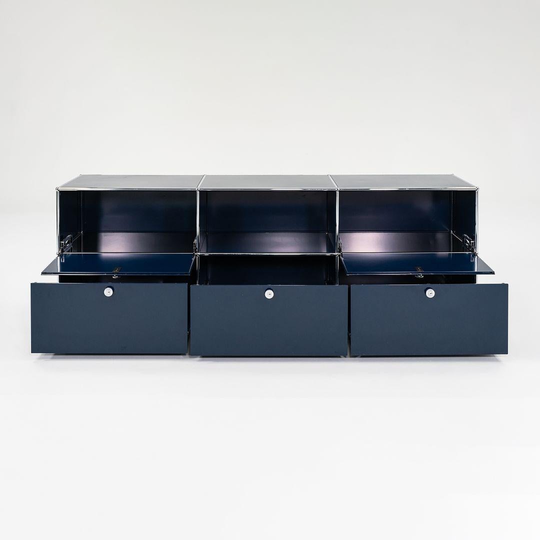 2000s USM Haller Credenza / Cabinet Unit 2x3 Chrome & Steel Blue 90x30x20 inches For Sale 1