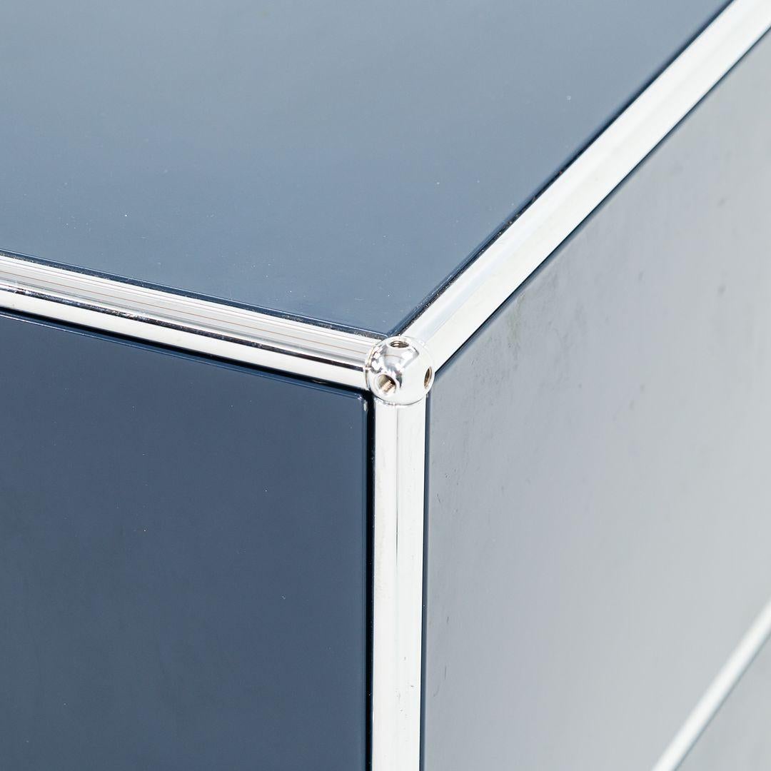 2000s USM Haller Credenza / Cabinet Unit 2x3 Chrome & Steel Blue 90x30x20 inches For Sale 3