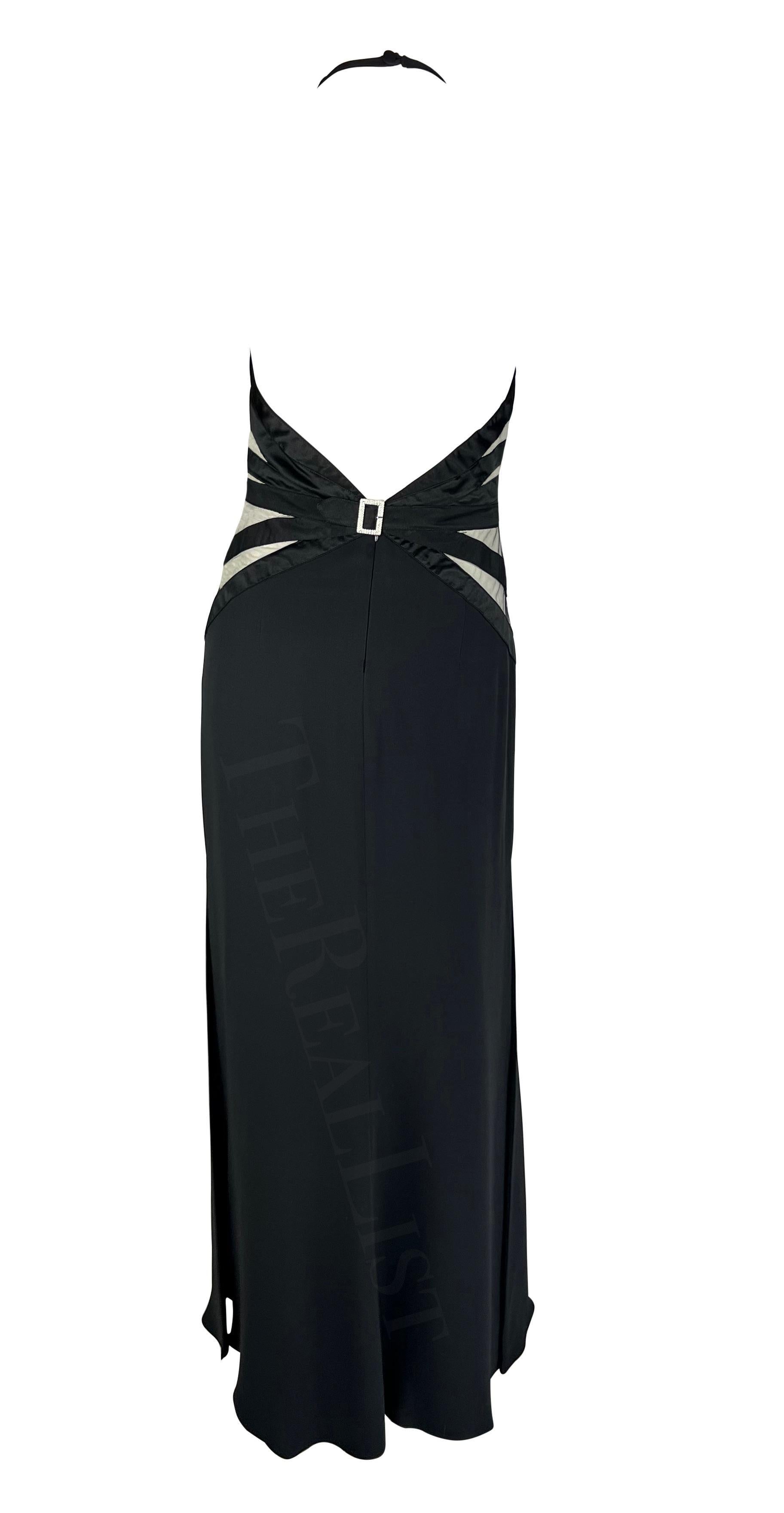 2000s Valentino Vestido negro con paneles transparentes, cuello alto y hebilla de strass en venta 1